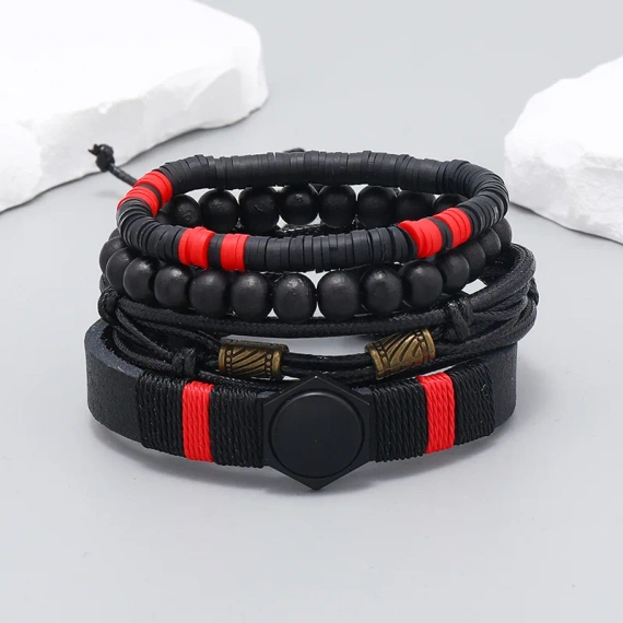 bransoletka BOHO BLACK, zestaw 4 bransoletek