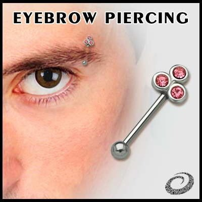 KOLCZYK PIERCING DO BRWI 3 KRYSZTAŁKI kolor oczek NIEBIESKI [EBP-17]